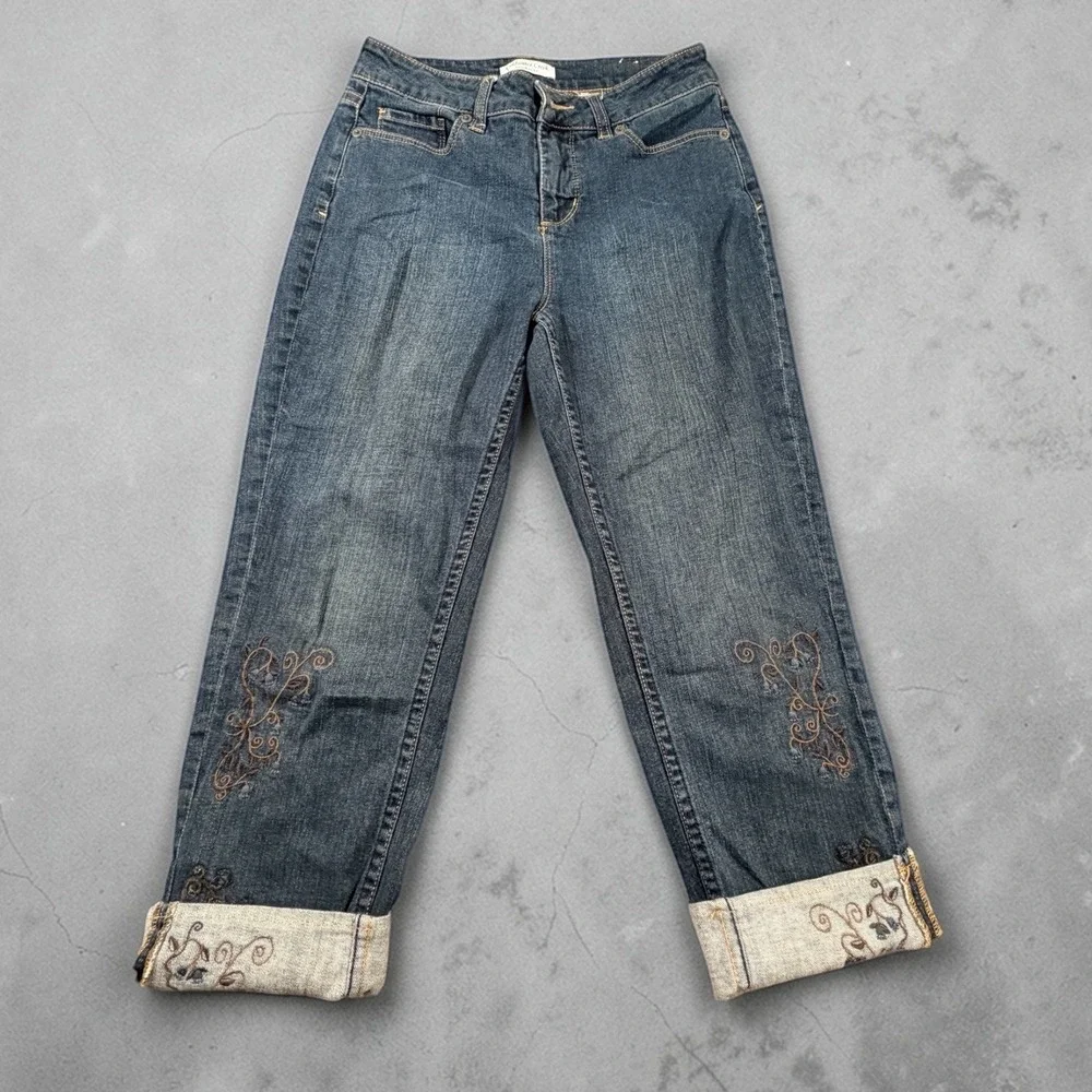 Coldwater Creek Natural Fit‎ Embroidered Cuffed Jeans Medium Wash Blue Womens 28